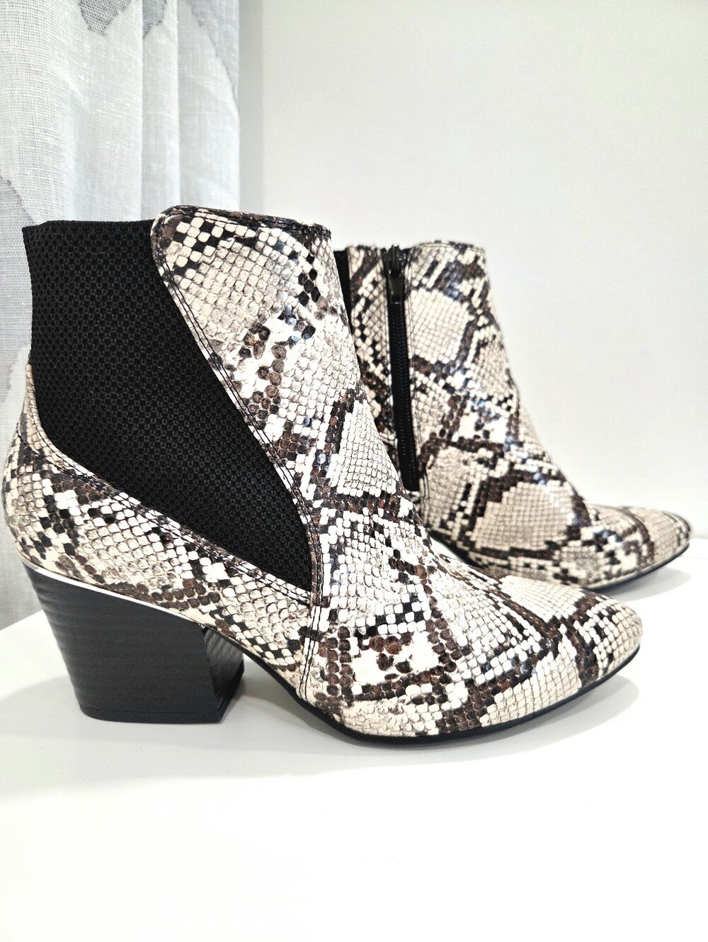 Call It Spring Faux Snakeskin Elastic Ankle Boots Block Heel Size 37